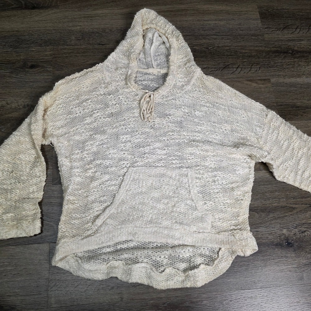 Kaii Womens Large Hoodie‎ Ivory Textured Popcorn Knit High-Low Boho Pullover